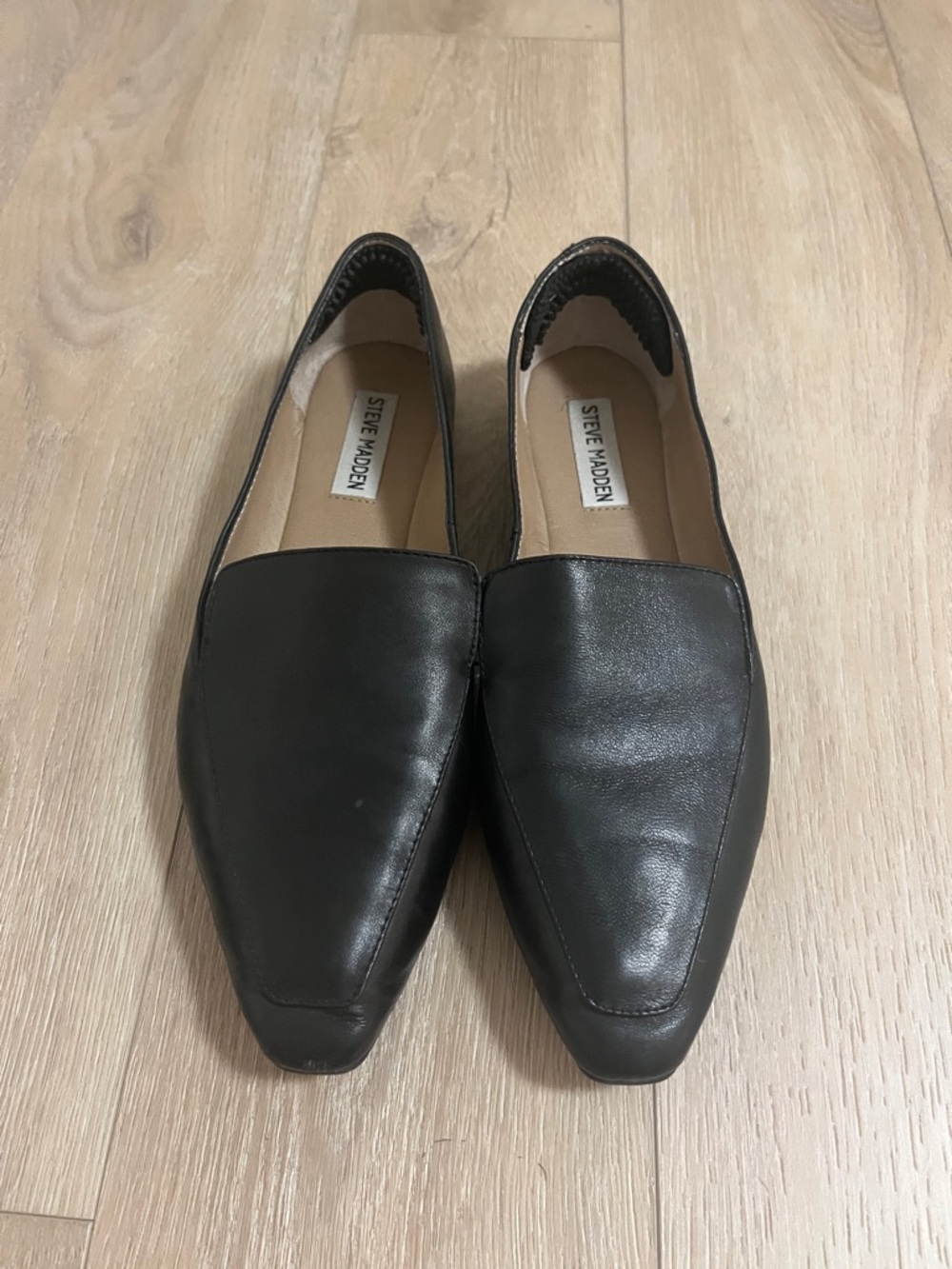 Steve Madden Black Leather Slip-On Pointed Loafers